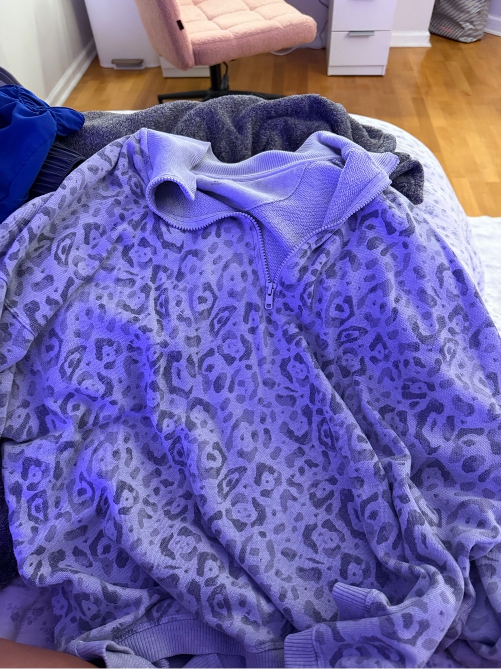 American Eagle Outfitters Lavender Leopard Zip-Up Sweater